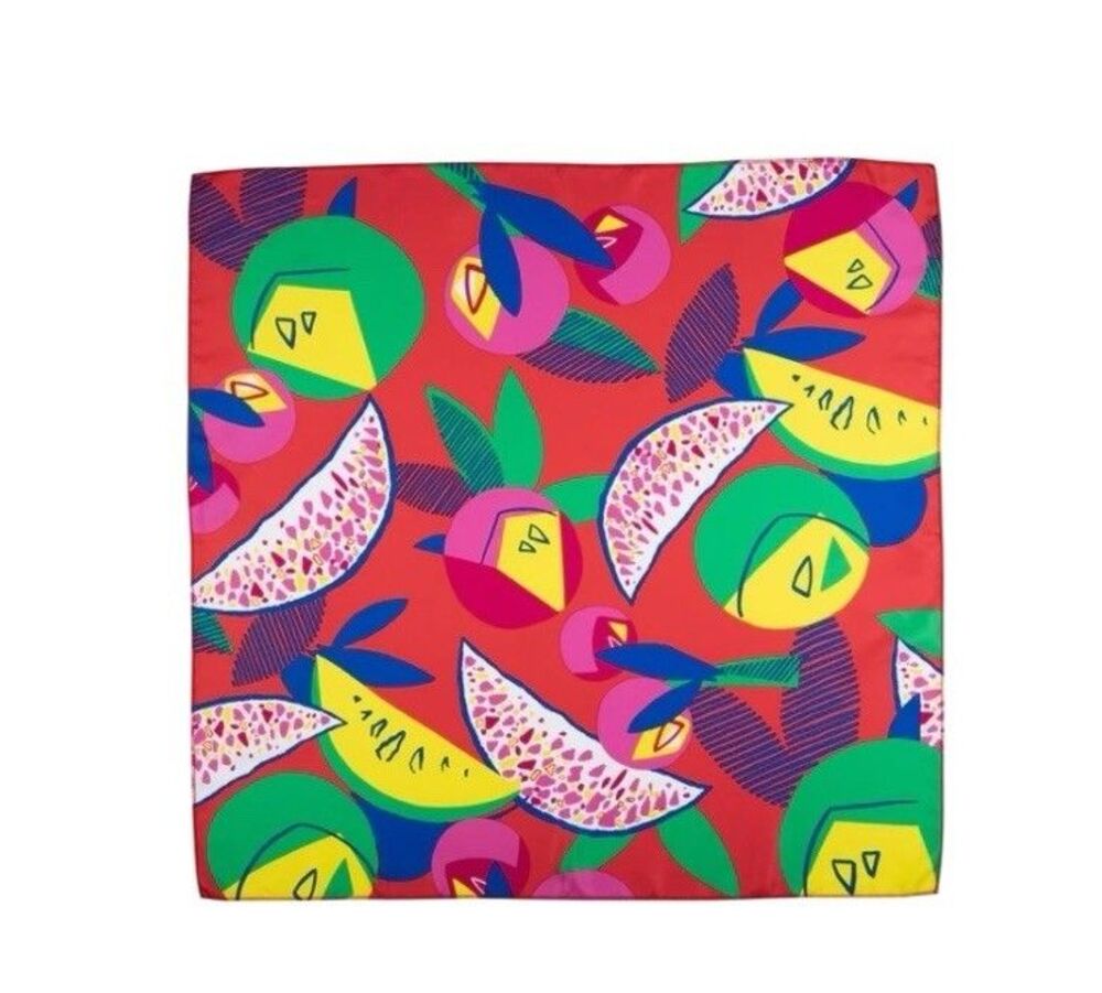 LUSH Fruit Bowl Knot Wrap Scarf 27x27 Recycled Polyester Head Wrap NWOT